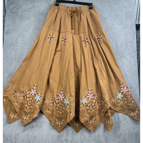 Free People Arielle Maxi Skirt Size XSmall Brown Embroidered Floral - Picture 4 of 14